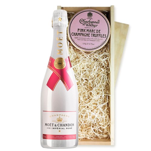 Moet &amp;amp; Chandon Ice Imperial Rose 75cl And Pink Marc de Charbonnel Chocolates Box